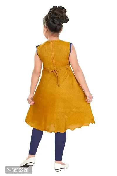 Stylish Cotton Mustard Self Pattern Round Neck Sleeveless Bell Kurta With Leggings For Girls-thumb3