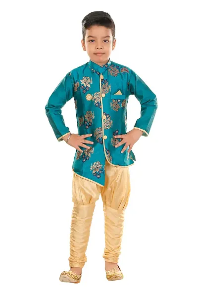 Stylish Art Silk Kurta With Churidar Payjama Set For Boys