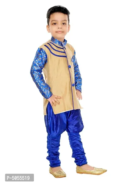 Stylish Art Silk Blue Solid Kurta With Churidar Payjama Set For Boys-thumb2