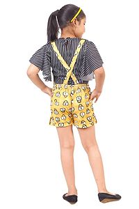 Elegant Yellow Polyester Spandex Self Pattern Top with Dungaree Set For Girls-thumb1