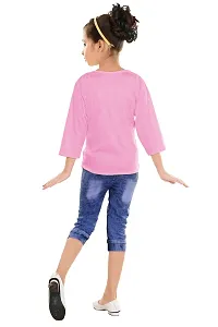 Elegant Pink Denim Self Pattern Top with Jeans Set For Girls-thumb2