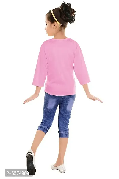 Elegant Pink Denim Self Pattern Top with Jeans Set For Girls-thumb3