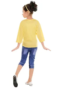Elegant Yellow Denim Self Pattern Top with Jeans Set For Girls-thumb2