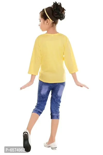 Elegant Yellow Denim Self Pattern Top with Jeans Set For Girls-thumb3