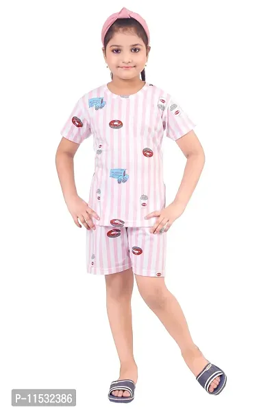 Burbn Girls Printed Cotton Nightsuit set-thumb0