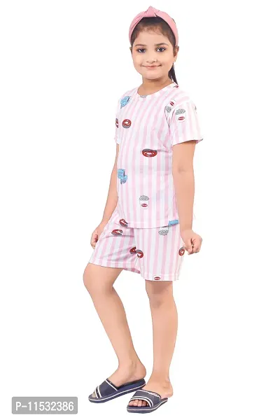 Burbn Girls Printed Cotton Nightsuit set-thumb3