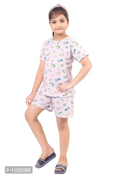 Burbn Girls Printed Cotton Nightsuit set-thumb2