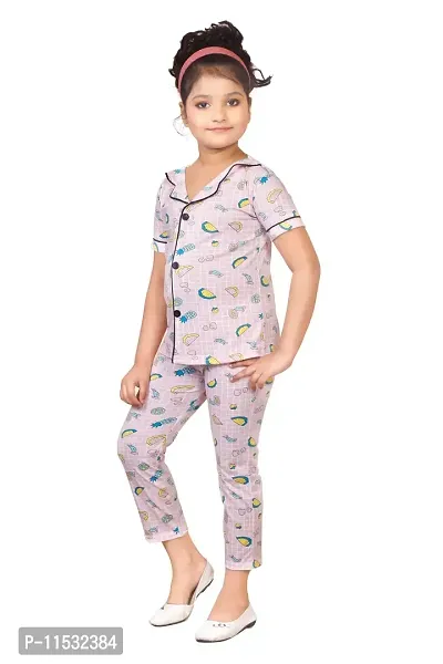 Burbn Girls Printed Cotton Nightsuit set-thumb2