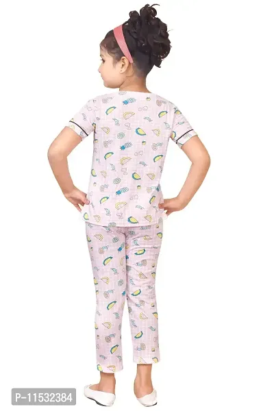 Burbn Girls Printed Cotton Nightsuit set-thumb3