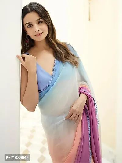 Women's  Alia Bhatt Multi Color Saree With Unstitched Blouse Piece(Color-Multi Color)-thumb4