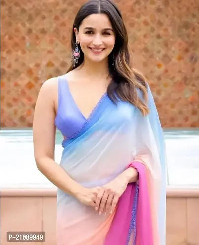 Women's  Alia Bhatt Multi Color Saree With Unstitched Blouse Piece(Color-Multi Color)-thumb3