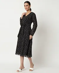 Stylish Black Georgette Floral Printed Fit And Flare Dress For Women-thumb2