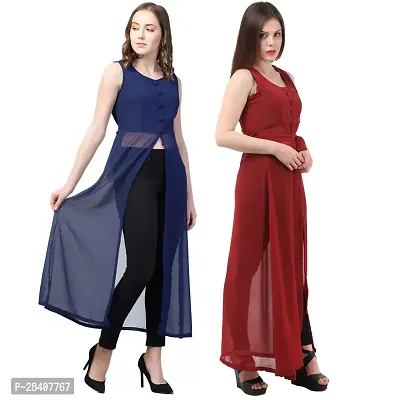 Stylish Multicoloured Georgette Dress For Women Pack Of 2-thumb2