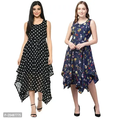 Stylish Multicoloured Georgette Dress For Women Pack Of 2-thumb0