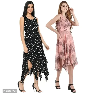 Stylish Multicoloured Georgette Dress For Women Pack Of 2-thumb2