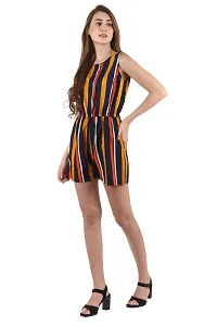 Stylish Crepe Multicoloured Round Neck Striped Sleeveless Jumpsuit For Women-thumb2