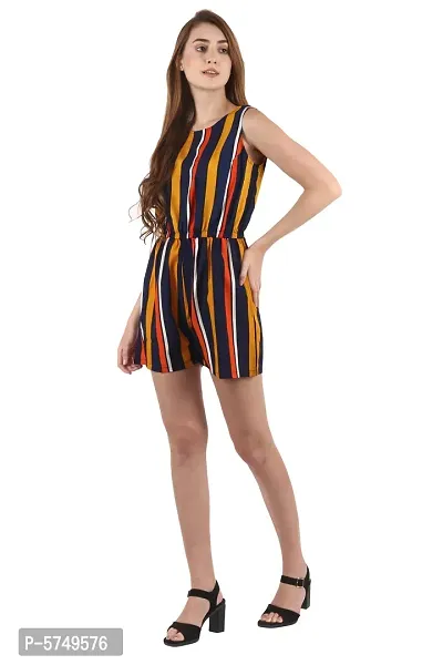 Stylish Crepe Multicoloured Round Neck Striped Sleeveless Jumpsuit For Women-thumb3