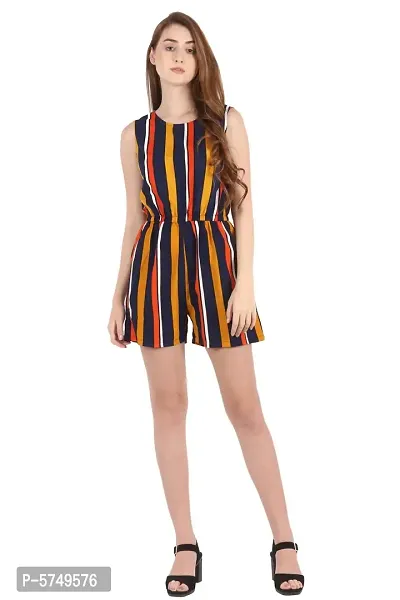 Stylish Crepe Multicoloured Round Neck Striped Sleeveless Jumpsuit For Women-thumb0