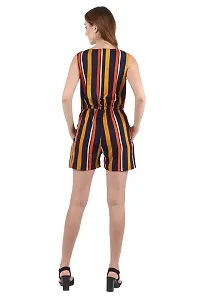 Stylish Crepe Multicoloured Round Neck Striped Sleeveless Jumpsuit For Women-thumb3