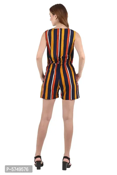 Stylish Crepe Multicoloured Round Neck Striped Sleeveless Jumpsuit For Women-thumb4