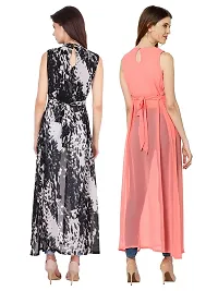 Women Black Flower Print  Peach Solid Front Slit Maxi Dress-thumb3