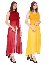 Women Maroon  Yellow Solid Front Slit Maxi Dress-thumb2