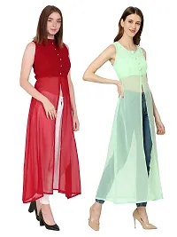 Women Maroon  Light Green Solid Front Slit Maxi Dress-thumb2
