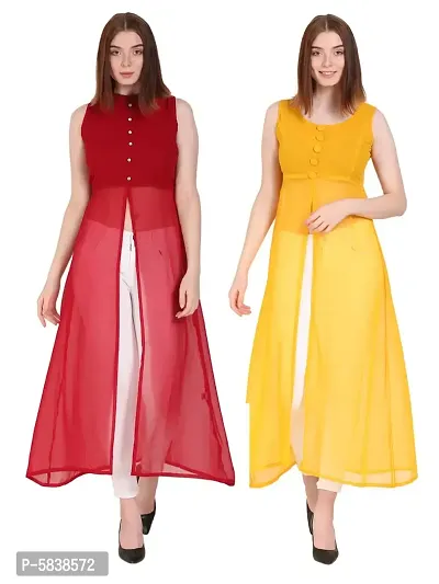 Women Maroon  Yellow Solid Front Slit Maxi Dress-thumb0