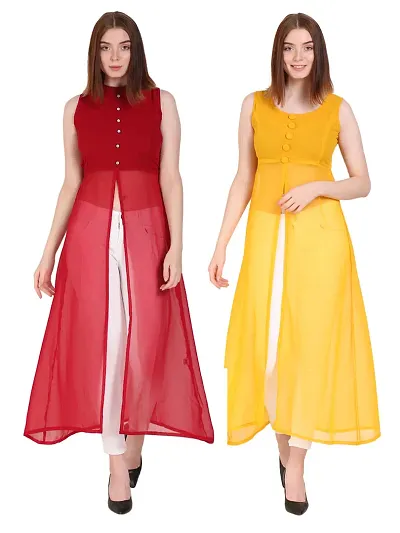 Stylish Front Slit A-Line Dress Combo of 2
