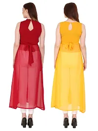 Women Maroon  Yellow Solid Front Slit Maxi Dress-thumb3