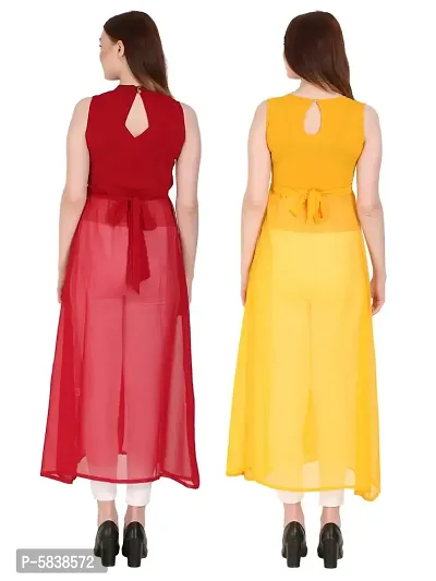 Women Maroon  Yellow Solid Front Slit Maxi Dress-thumb4