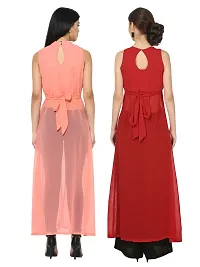 Women Peach  Maroon Solid Front Slit Maxi Dress-thumb2