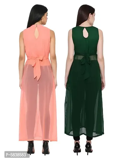 Women Peach  Green Solid Front Slit Maxi Dress-thumb3