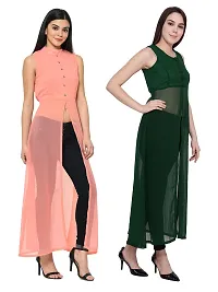 Women Peach  Green Solid Front Slit Maxi Dress-thumb1