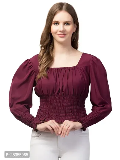Stylish Maroon Crepe Solid Crop Top For Women
