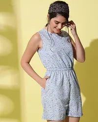 Reliable Blue Crepe Floral Print Sleeveless Summer Short Jumpsuit For Women-thumb2