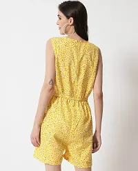 Stylish Yellow Crepe Floral Print Sleeveless Summer Short Jumpsuit For Women-thumb3