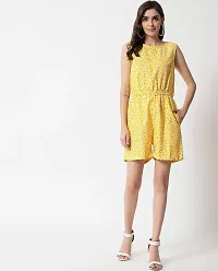 Stylish Yellow Crepe Floral Print Sleeveless Summer Short Jumpsuit For Women-thumb4