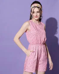 Stylish Pink Crepe Floral Print Sleeveless Summer Short Jumpsuit For Women-thumb1