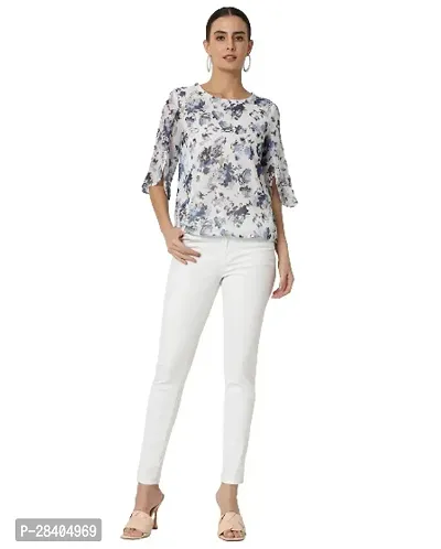 Elegant White Georgette Floral Print Regular Length Top For Women-thumb0