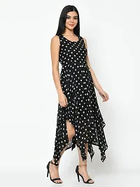 Stylish Black Georgette Polka Dot Print  Dress For Women-thumb3