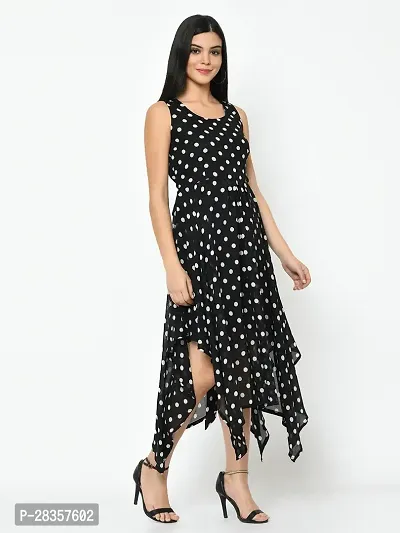 Stylish Black Georgette Polka Dot Print  Dress For Women-thumb4