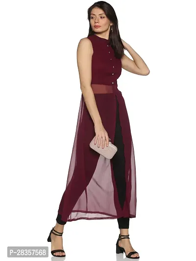 Stylish Maroon Georgette Solid  Dress For Women-thumb4