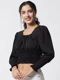 Stylish Black Crepe Solid Crop Top For Women-thumb1