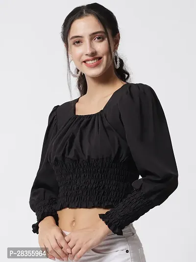 Stylish Black Crepe Solid Crop Top For Women-thumb2