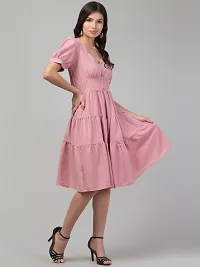 Stylish Pink Polycotton Solid Fit And Flare Dress For Women-thumb3