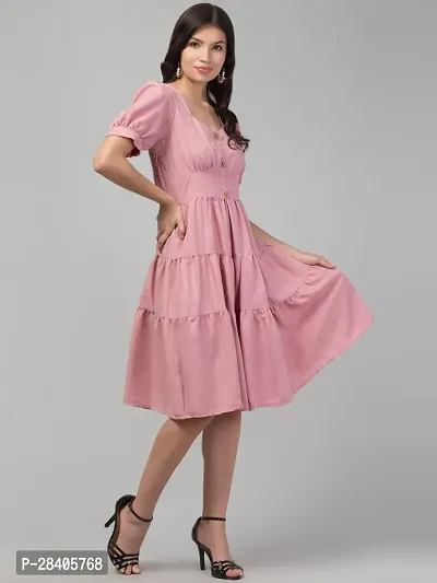 Stylish Pink Polycotton Solid Fit And Flare Dress For Women-thumb4