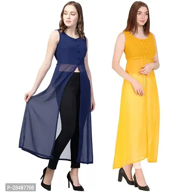 Stylish Multicoloured Georgette Dress For Women Pack Of 2-thumb3