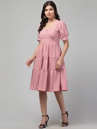 Stylish Pink Polycotton Solid Fit And Flare Dress For Women-thumb2