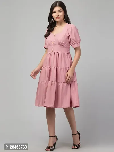 Stylish Pink Polycotton Solid Fit And Flare Dress For Women-thumb3
